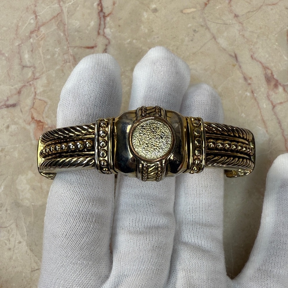 Antique Sterling Silver Gold Tone Heavy Brass Bangle Bracelet